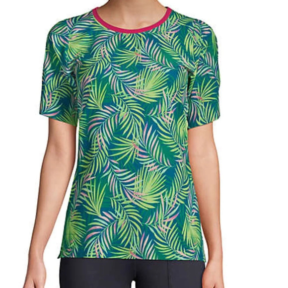 Lands' End 365 Tunic Palm Print Baltic Teal Pink Green Size L (14-16) - Picture 2 of 8